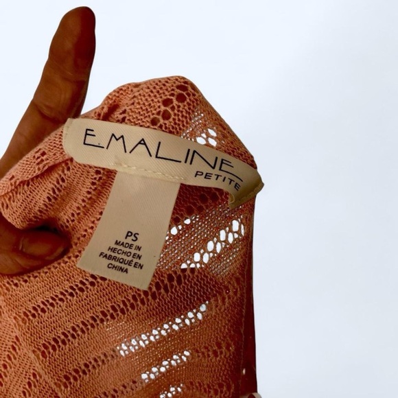 Women's Open-Front Orange Crochet Petite Cardigan PS - Picture 3 of 3